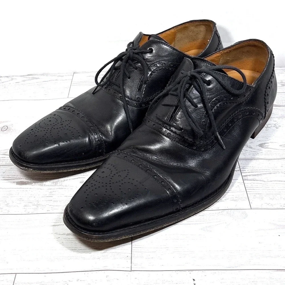 Magnanni #13975 Cap Toe Oxford Brogue Dress Shoes Black Men's Size 9.5 M US